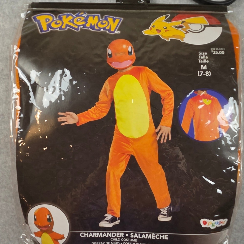 Pokemon Charmander Child Costume Disguise Orange Jumpsuit Mask Size M 7-8 NEW